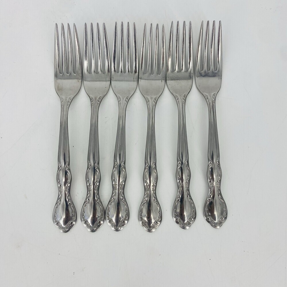 6 WM Rogers Sons Royal Manor Stainless Dinner Forks Ornate Vintage Flatwear Set